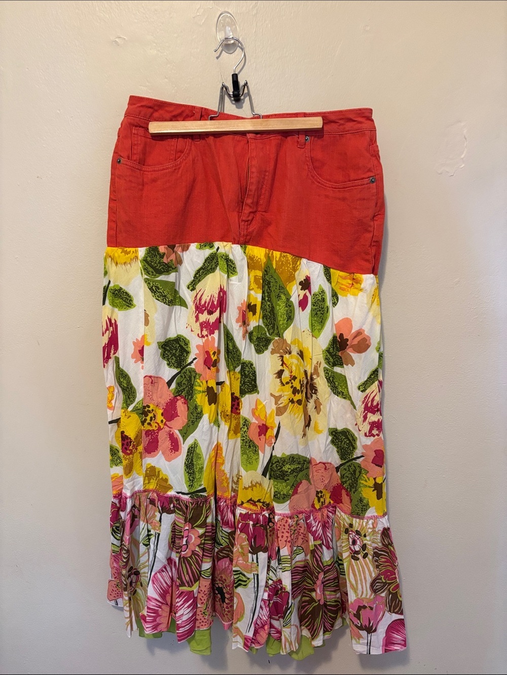 Coldwater Creek Coral Waistband Floral Maxi Skirt